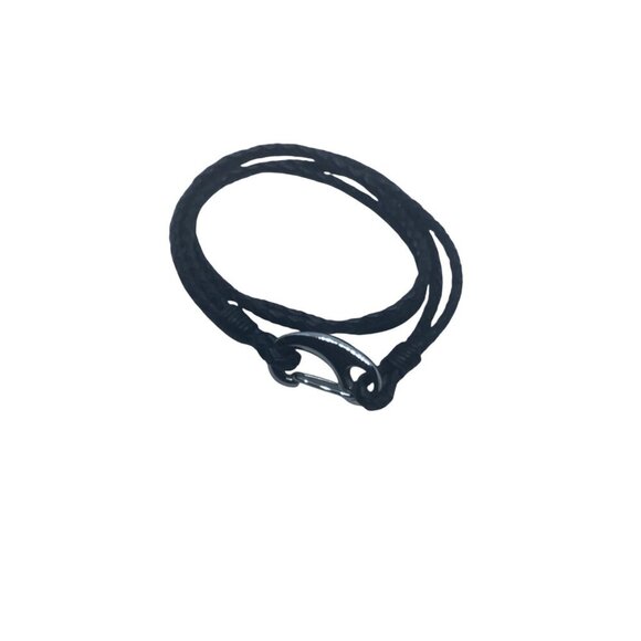 Braided Black Leather Bracelet With Steel Claw Clasp Mens 7.5 Inch Wristband - Picture 2 of 6